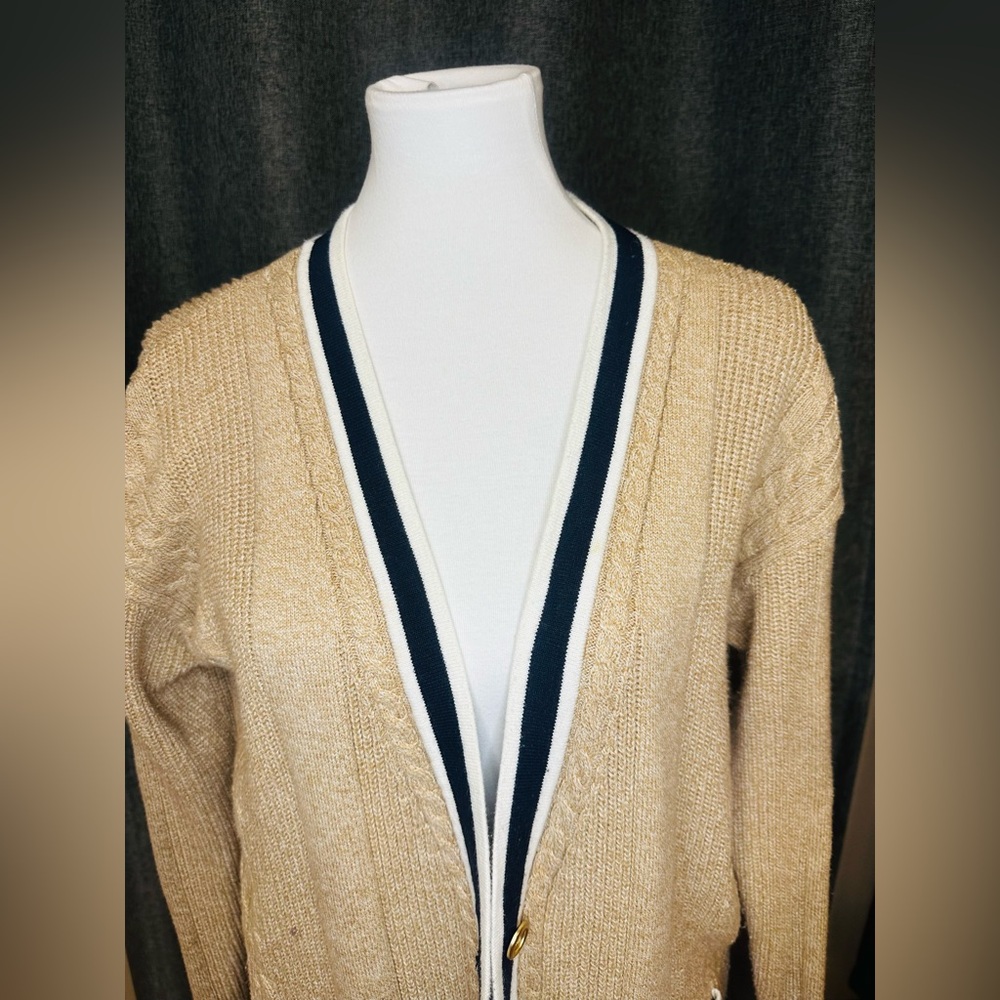 Talbots Long Cable Knit Button Front Cardigan Tan… - image 2